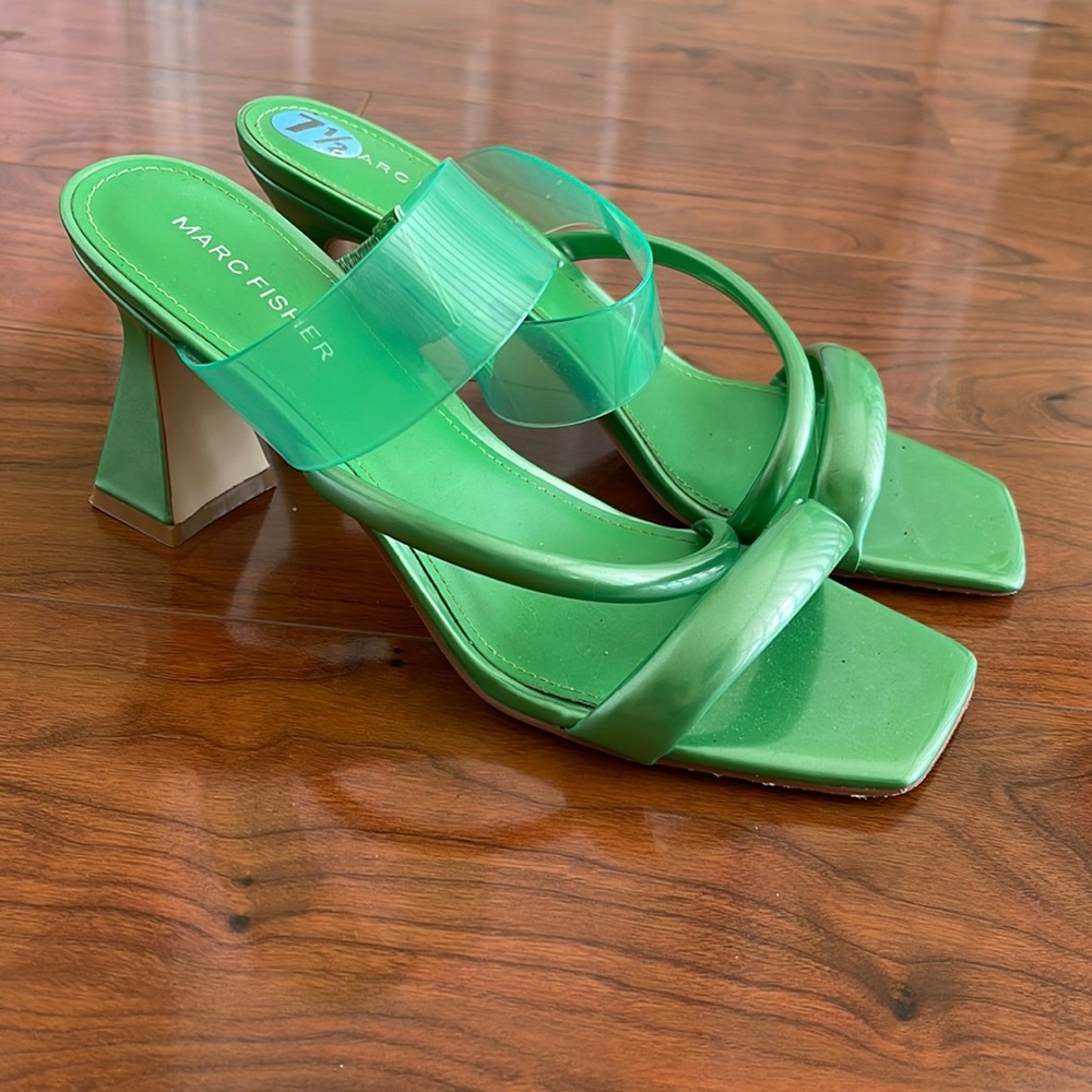 Marc Fisher Green Strappy Jelly Like Square Toe Heels